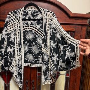 Black and White Embroidered Kimono